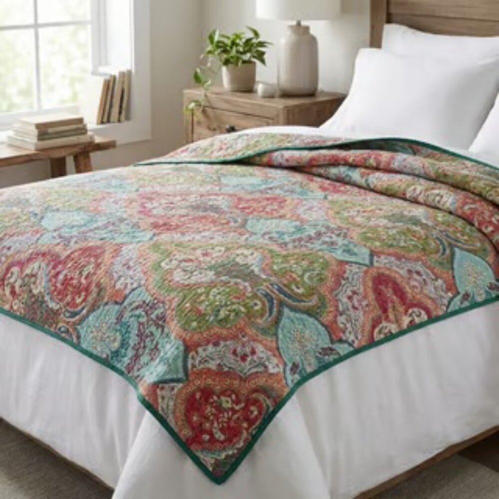 Floral Quilt on Fleece in an Indian Chikankari Mughal Style Pattern